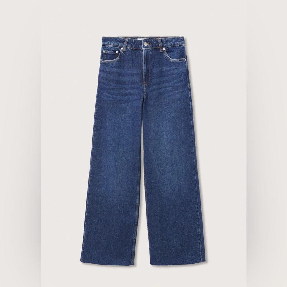 Mango High-Waist Wideleg Dark Denim Jeans